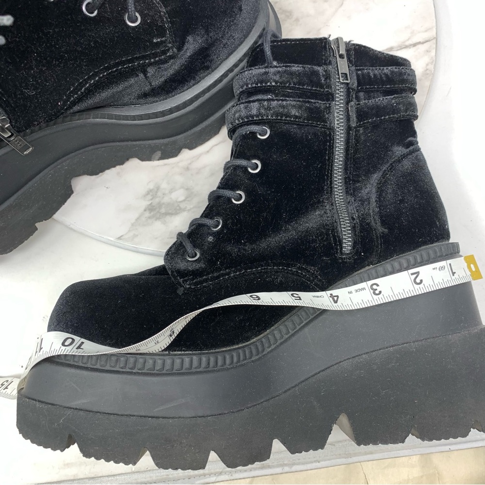 Demonia Velvet Technopagan Lace Up Black Mega Platform Chunky Boots 10 Goth Alt - Picture 13 of 16